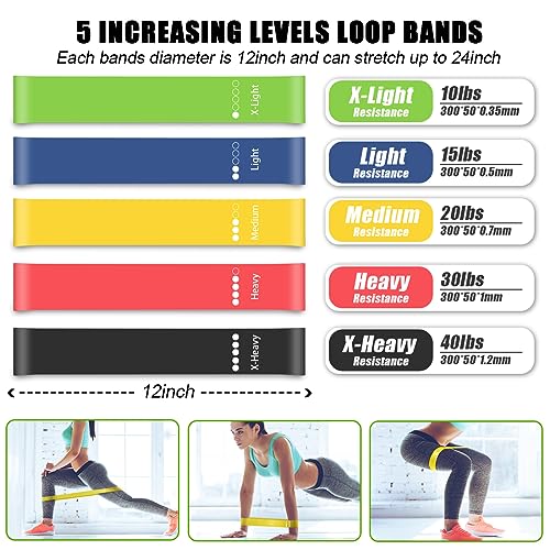 23 Pack Resistance Bands Set Workout Bands, 5 Stackable Exercise Bands 5 Loop Resistance Bands 2 Core Sliders, Door Anchor...