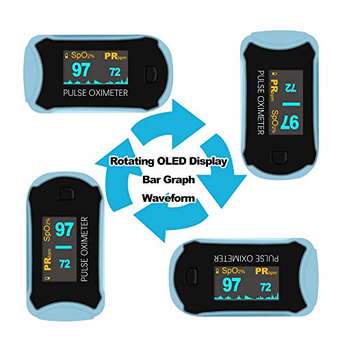 Easy@Home Fingertip Pulse Oximeter: SpO2 Blood Oxygen Saturation Meter and Heart Rate Monitor - Portable OLED Rotatable Di...