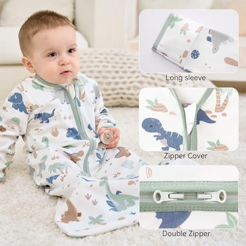 FIEMOL Baby Sleep Sack 0-6 Months, Long Sleeve Baby Wearable Blanket 0.5 Tog with Mittens, 2-Way Zipper Newborn Cotton Sle...