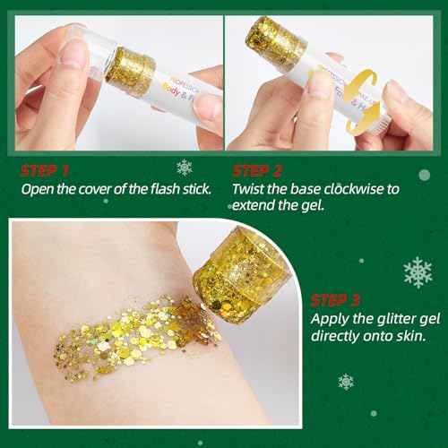 Gold Body Glitter Stick,Sparkling Neon Outfit Party Holographic Sequins Paint Mardi Gras Accessories Face and Body Glitter...