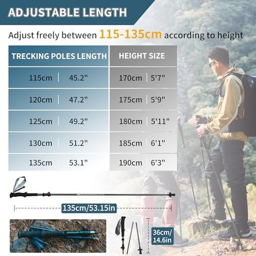Naturehike Collapsible Hiking & Trekking Poles, 2 PC Adjustable Lightweight Aircraft Aluminum Trekking Poles