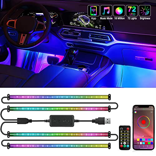 Nilight 72 LED USB Interior Strip Lights Dream Color RGB-IC 12V DC with App RF Remote Control Multicolor Footwell Under Da...