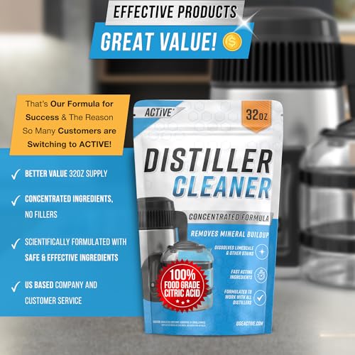 ACTIVE Distiller Descaler Citric Acid Cleaner - 2 Lb Bulk for Cleaning Water Distillers, Pure Citrus Acid Crystals Univers...
