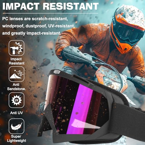 Motorcycle Goggles, Dirt Bike Goggles ATV Offroad Riding Motocross Protective UTV Helmet Glasses for Adults Youth Kids