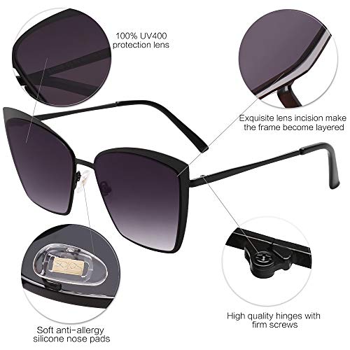 SOJOS Cateye Sunglasses for Women Fashion Mirrored Lens Metal Frame SJ1086