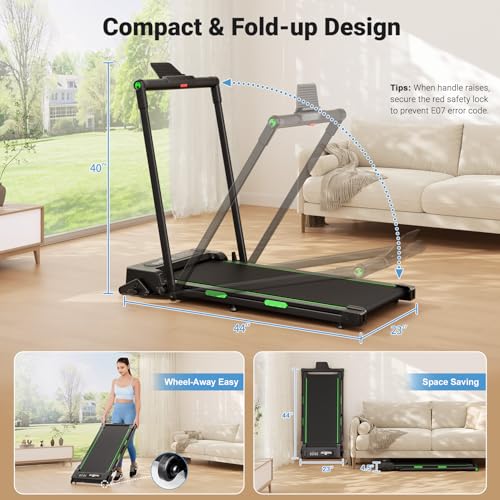 THERUN Walking Pad, 2 in 1 Foldable Treadmills for Home, 2.5HP Under Desk with Handle Bar, 16" Widened Running Belt, with ...