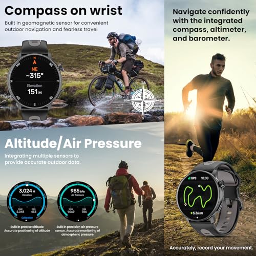 Smart Watch for Men Women GPS, 1.43'' AMOLED Smartwatch with Compass/Barometer/Altimeter 100+ Sports Fitness Tracker with ...