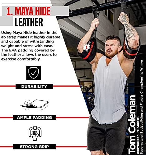 RDX AB Straps for Pull Up Bar Hanging (Pair), Maya Hide Leather, Abdominal Muscle Building Padded Arm Support Slings with ...
