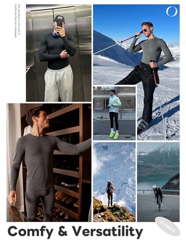 Ousmile Thermal Underwear for Men Long Johns with Fleece Lined Base Layer Set for Cold Weather Top Bottom