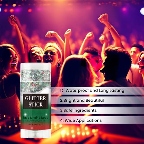 Christmas Body and Face Glitter Stick, Holographic Sparkling Neon Outfit Stage Performance New Year Celebration Events, Ho...