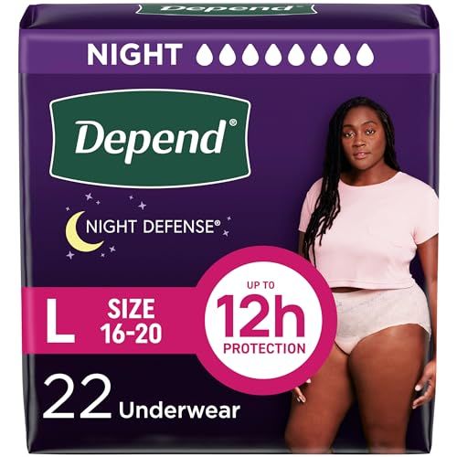 Depend Night Defense Adult Diapers, Incontinence & Postpartum Bladder Leak Underwear for Women, Disposable, Overnight, Lar...
