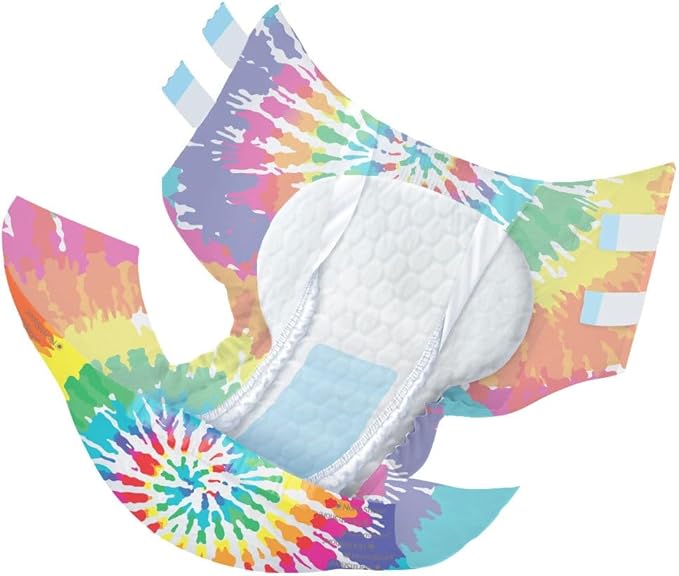 NorthShore MegaMax Adult Overnight Diapers, 12-Hour Tab-Style, Medium, 40 Count Case, Tie-Dye, 32-44 inches, Unisex Incontinence Underwear
