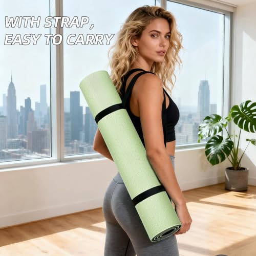 ILILI Yoga Mat 10mm Extra Thick and 193cm Extra Long, 76x28×0.4 Inch, Double Color Non-Slip TPE Material, Easy Carrying wi...