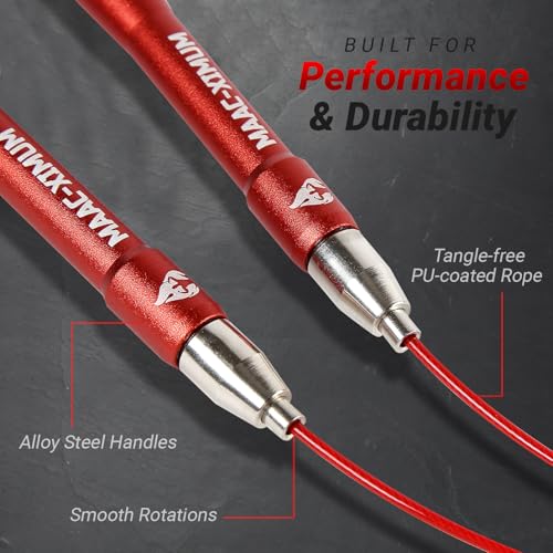 MAAC-XIMUM High Speed Rope - Professional Self-Locking & Adjustable, Adult Speed Jump Rope, 2 x PU coated Steel Ropes & Tr...