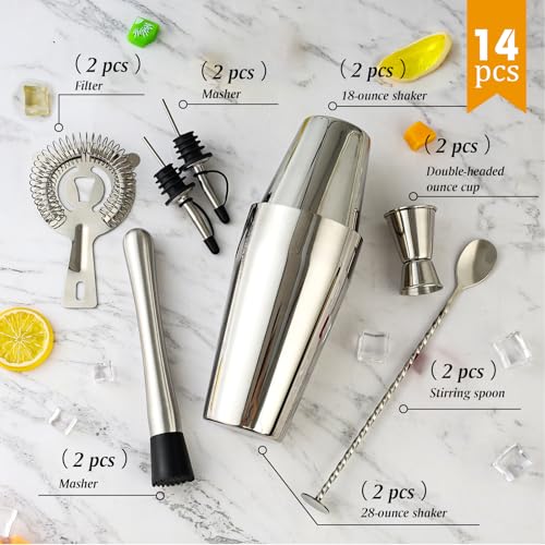 Mwellewm Cocktail Shaker Set, Boston Shakers Bartending Professional Bartender Kit Bartender Beginner Mixed Alcohol Martin...