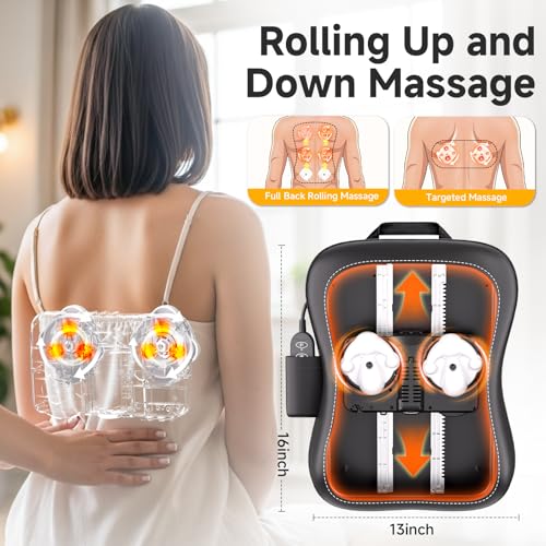 Zorynae Shiatsu Back and Neck Massager for Pain Relief Deep Tissue, Up and Down Rolling Back Massager with Heat, 3D Kneadi...