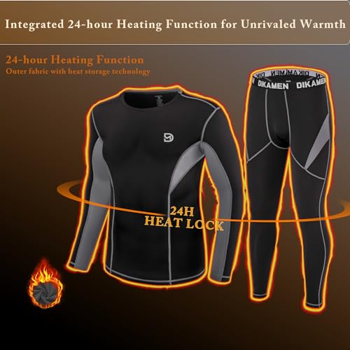 DIKAMEN Men's Thermal Underwear Fleece Lined Performance Fleece Tactical Sports Shapewear Thermal Set