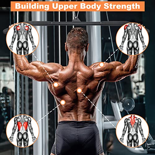 SERTT 39.37 Inch LAT Pulldown Bar Attachment for Pulley Cable Machine, Curl Tricep Press Down Bar with Rubber Handle, LAT ...