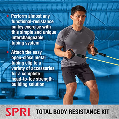 SPRI Resistance Band Kit - Resistance Training Interchangeable Tubes for Full Body Toning - Includes 5 Exercise Bands, Ank...