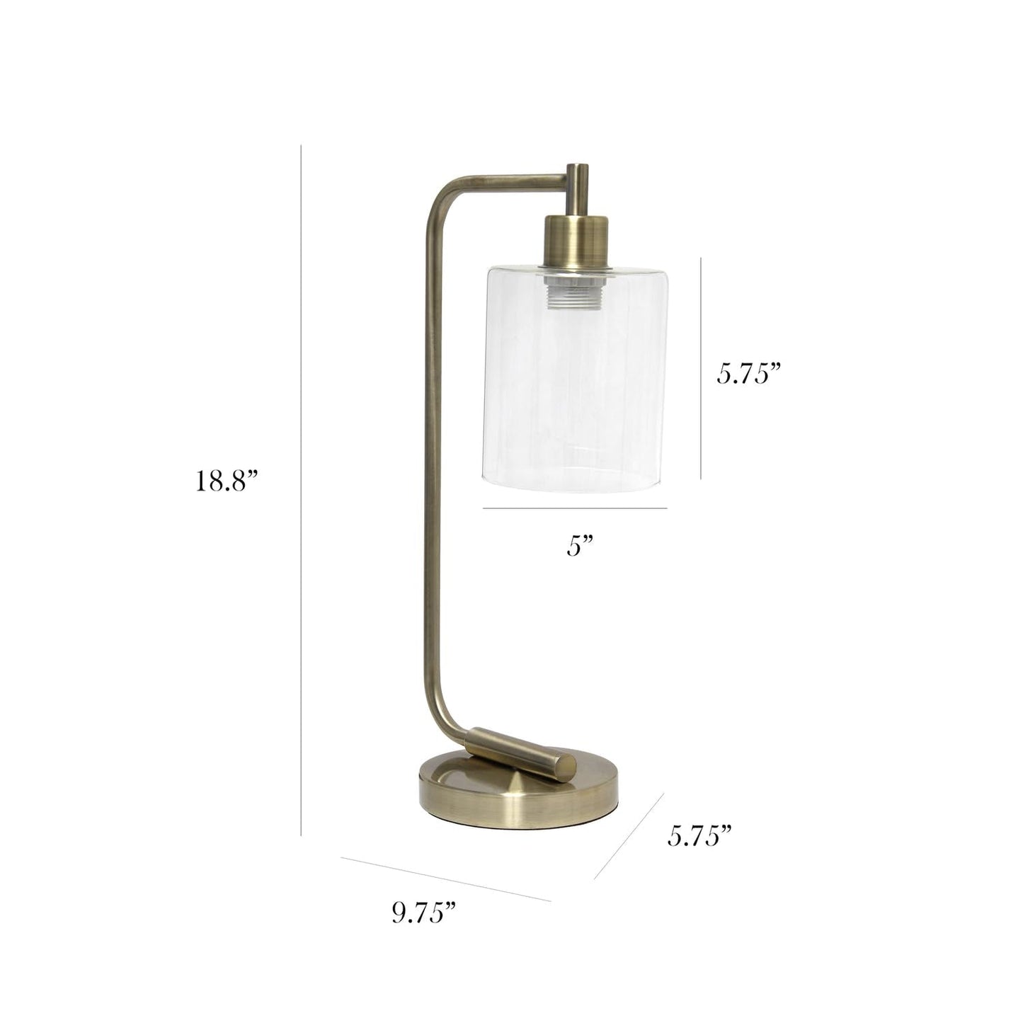 Simple Designs Industrial Vintage Lantern Table Lamp, Iron, 18.8in, Antique Brass, Model LD1036-ABS