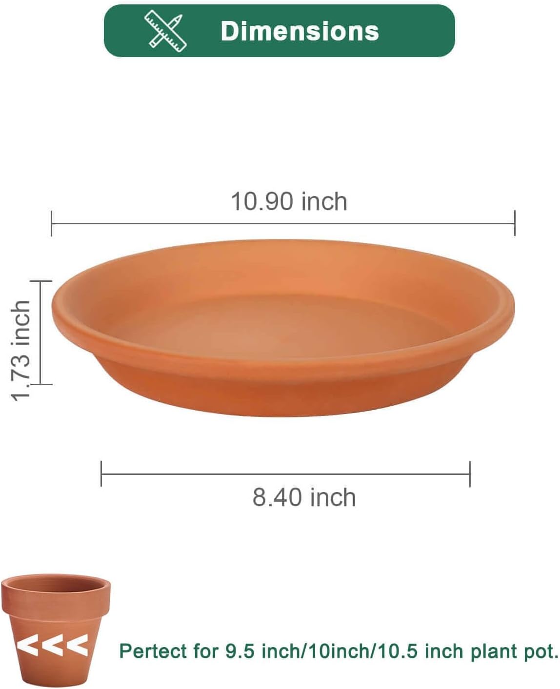 vensovo 11 Inch Terracotta Plant Saucer Pots Tray - 3 Pcs Round Planter Saucers for Indoor & Outdoor Plants, Large Clay Trays Perfect for 10,10.5,11 Inch Flower Pot
