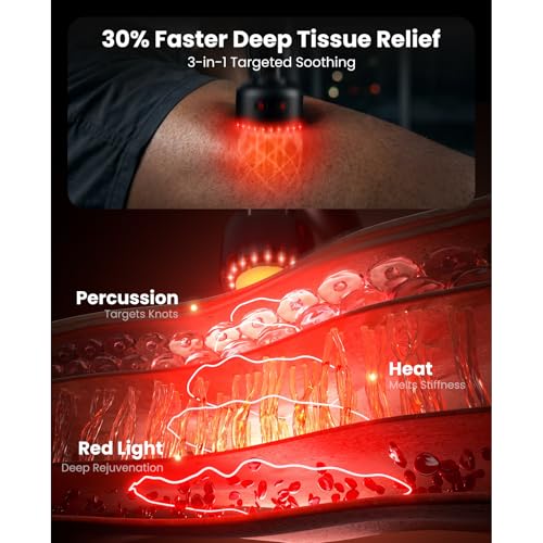 BOB AND BRAD 2-in-1 Massage Gun with Heat & Red Light Soothing L7 Ultra Massage Gun with Extension Handle &Adjustable Angl...