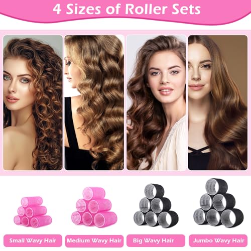 50Piece Hair Rollers Set, Self-Grip Rollers Hair Curlers for Long Medium Short Hair, 4 Sizes of Hair Rolls(6 Jumbo + 6 Lar...