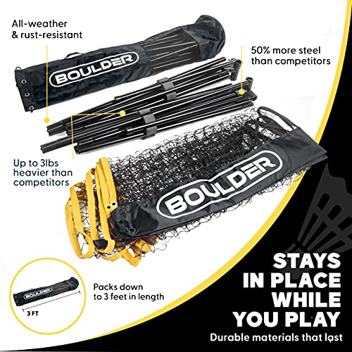 Boulder Portable Badminton Pickleball Net - Foldable/Extendable Poles for Multiple Sports Heights (UP to 5 ft) - Ideal for...