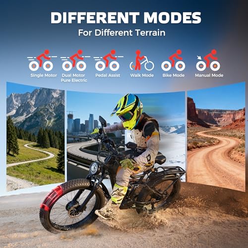 EcoE 6000W/5000W Dual Motor Electric Bike for Adults 52MPH with 60V32A, 26x4 Fat Tire All Terrain Ebikes, Full Suspension ...