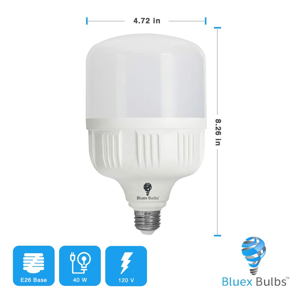 Bluex Bulbs 2 Pack 300W Led Corn Light Bulb, 40W Equivalent, Cool White 5000K, E26 Base, 4000 Lumens, Metal, White