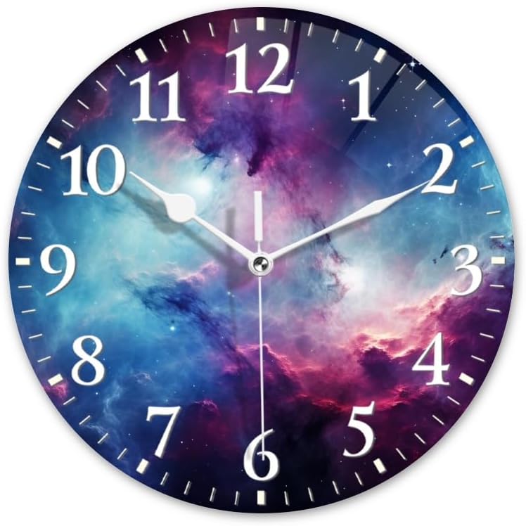 Nebula Wall Clock Non-Ticking Silent Clocks Battery Operated Analog Decor Clock for Home-Amazing Nebula with Blue and Purple Colors(10inch)