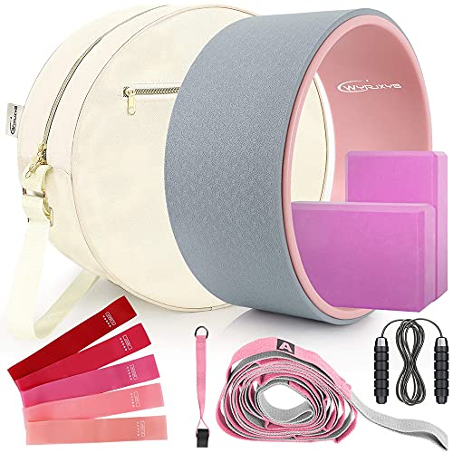 Yoga Wheel Set 11-in-1,Back Roller & 2 Blocks with Strap,Resistance Bands,Jump Rope,Carrying Bag,Perfect Yoga Back Wheel A...