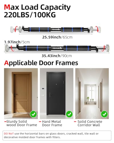 Abahub Doorway Pull-Up Bar with Safety Lock, Home Use Heavy-Duty Door Frame Pull-Up Bar for Upper Body Workout, Adjustable...