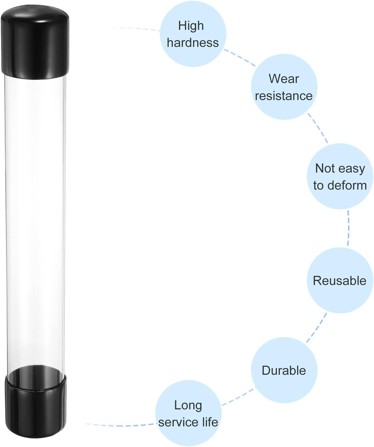 PATIKIL Clear Rigid Tube Round Plastic Tubing with Black Rubber Caps Polycarbonate Water Pipe, 305mm/ 12 Inch Length, 40mmx42mm/1.57"x1.65", 2 Set