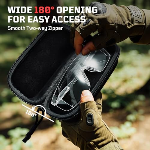 1TG Tactical Molle Sunglasses Case Hard Shell - 180° Zipper Eyeglass Case with 360° Rotatable Clip, Shockproof Glasses Cas...