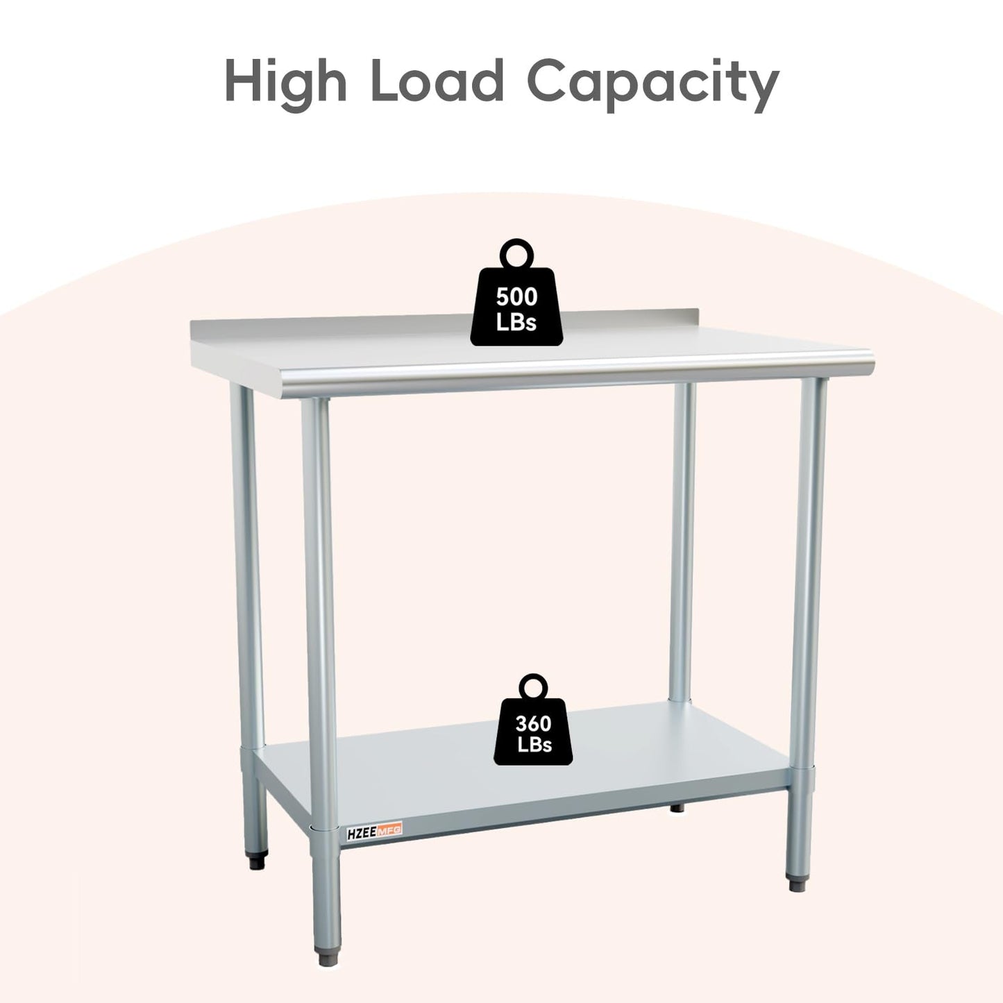 HZEEMFG Stainless Steel Table 36x24 inches 3ft for Prep & Work, Heavy Duty Table with Backsplash for Commercial Kitchen, Restaurant, Home, Hotel, Laundry Room,Garage, Workshops