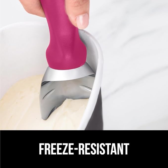 GORILLA GRIP BPA-Free Heavy Duty Ice Cream Scoop, Comfortable Ergonomic Handle, Professional Grade Scooper, Perfect Round Scoops, Spoon Frozen Hard Gelato, Sorbet, Cookie Dough, Kitchen Tool, Hot Pink