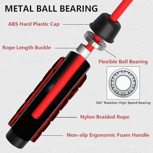 TIMEASY Weighted Jump Rope Nylon Adjustable - Tangle-Free Jump Rope for Women, Men, Kids, and Adults with Foam Handle, Rap...