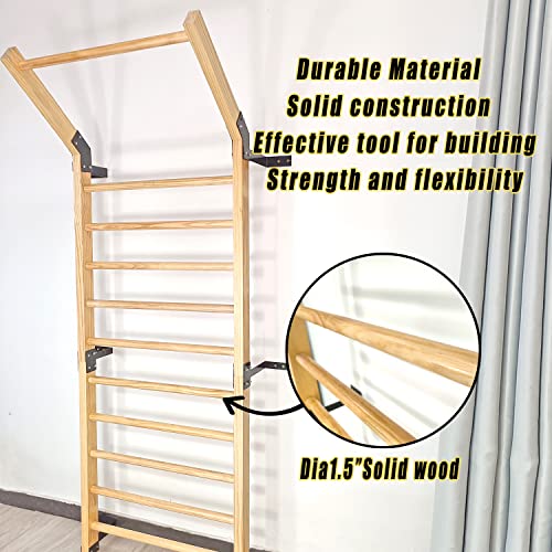 FC FUNCHEER Swedish Ladder,Gymnastics Stall Bar, Wall Mounted Pull Up Bar- Solid Wood With11 Strategic Rods-86.6 Inches He...