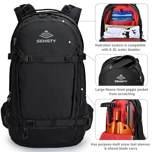 Semsty Ski and Snowboard Hydration Backpack - Cold-Weather Winter - 2L Water Reservoir and Insulated Harness