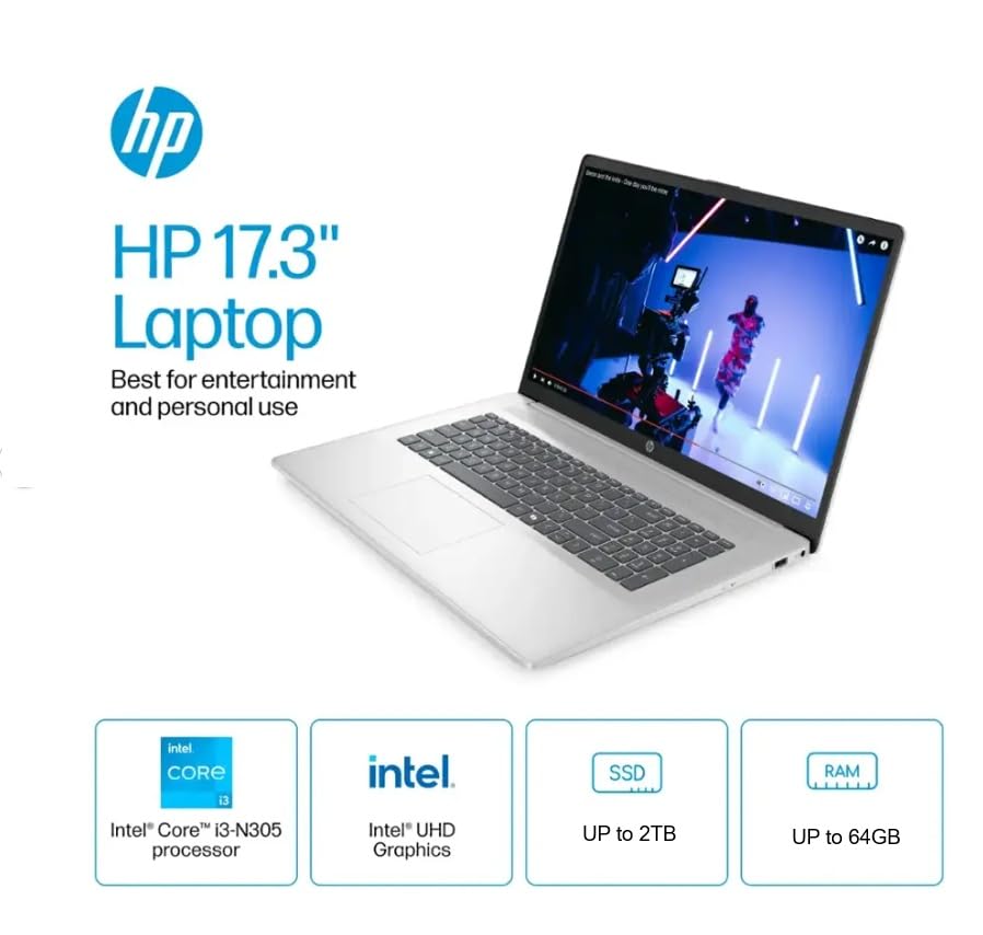 Hp 2025 Premium 17 Laptop, 17.3    Hd+ Display, Lifetime Office 2024, Intel Core I3-N305 Processor,32Gb Ram, 2Tb Pcie Ssd, Wi-Fi