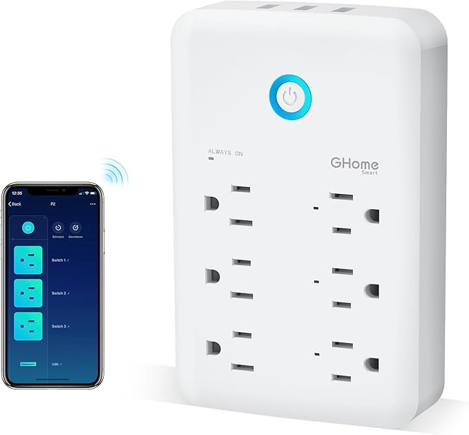 GHome Smart Plug Outlet Extender, USB Wall Charger with 3 Individual Smart Outlets and 3 Smart USB Ports, Works with Alexa...