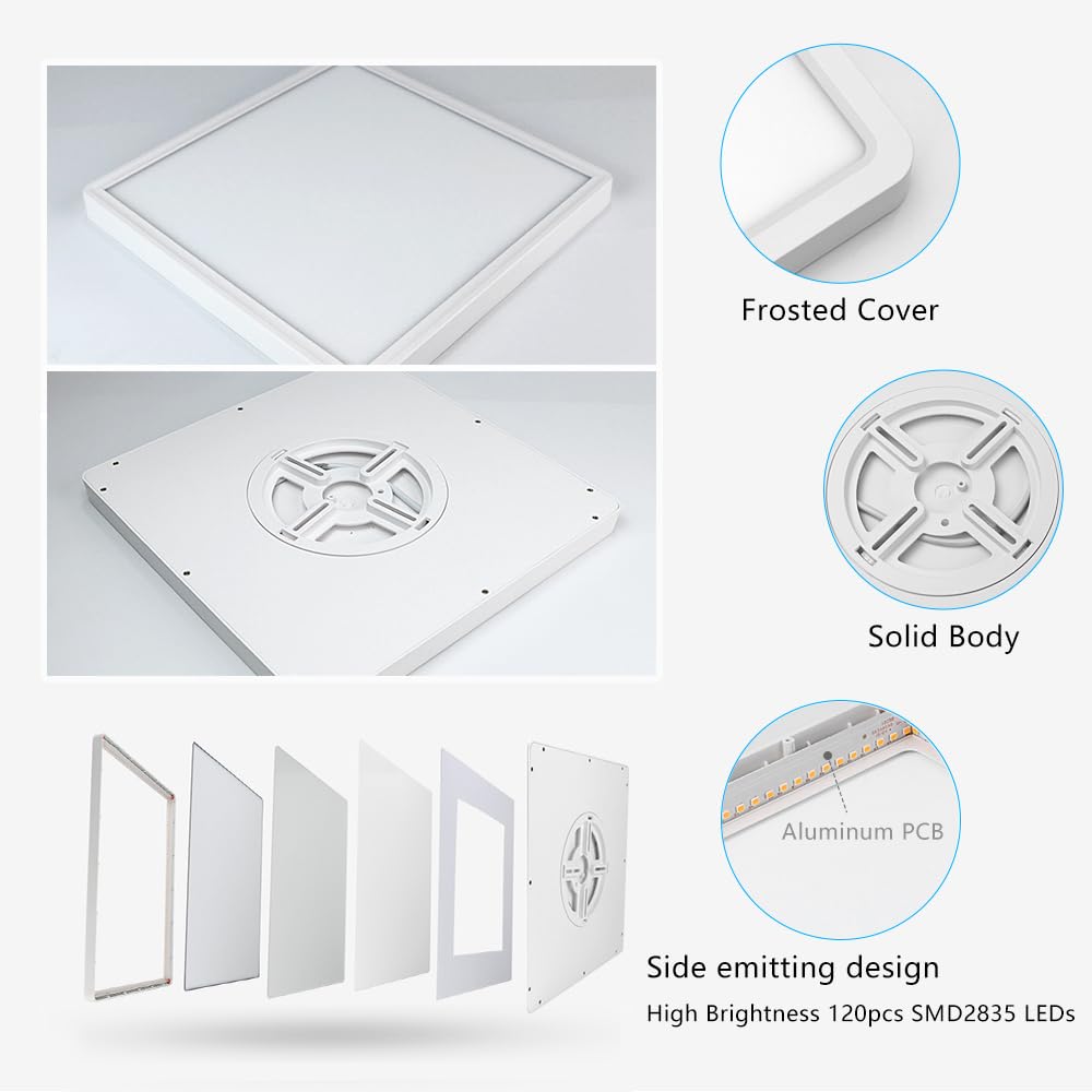12Inch 24W Square Led Ceiling Light Fixtures Flush Mount  4000K Natural White Led Ceiling Lamp  Surface Mount Modern Ceiling Lights  Slim Flat Panel Lighting For Bedroom  Kitchen  Bathroom Etc.