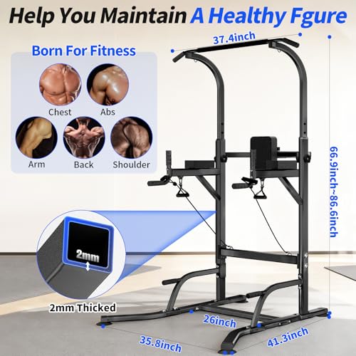 Pull Up Bar Power Tower Dip Station, Adjustable Strength Training Equipment for Home Gym Workout, Multi-Function Pull Up a...