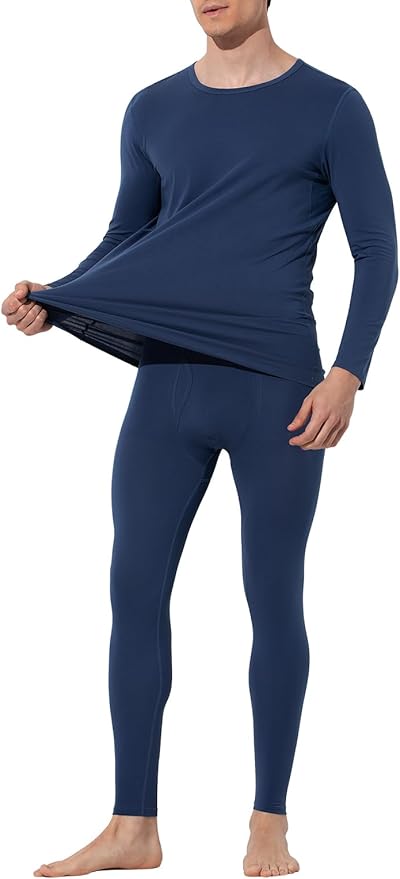 Arjen Kroos Men Thermal Underwear Set Cotton Lined Top and Bottom Set Lightweight Long Johns Warm Base Layer