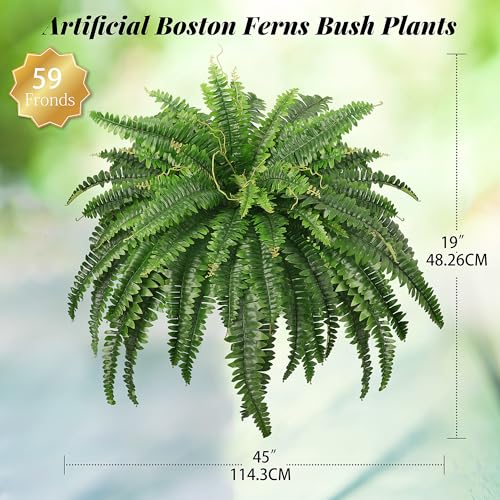 FOREST PRINCE 45" Fake Ferns, Realistic Large Artificial Bush Plants, 2 Artificial Boston Ferns with 59 Fronds for Outdoor...