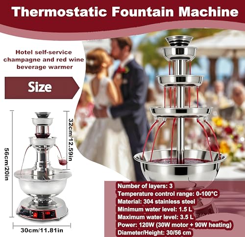 RoyceBee 3-Tier Cocktail Fountain Machine, Electric Party Fountain Drink Machine with 0-100° Temperature Adjustment and 3....