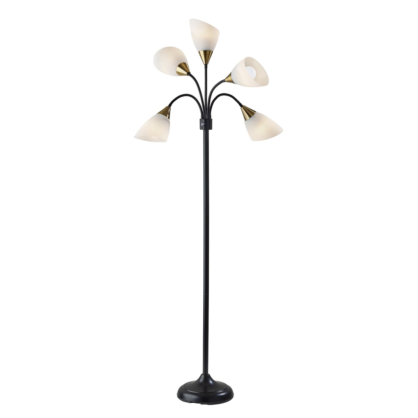 Adesso Floor Lamp With 5 Movable Shades, Adjustable Brightness, Black, Model 7205-22, Ideal For Bedroom Decor & Art Studios