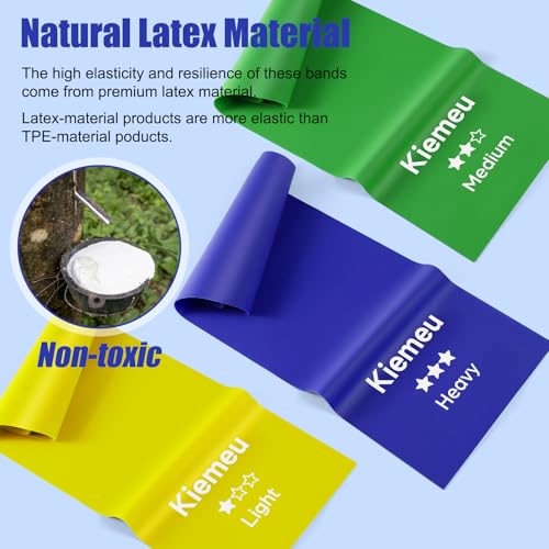 Kiemeu Flat Resistance Bands for Physical Therapy and Rehab, Pilates, Yoga, Latex Elastic Workout Bands Resistance for Wom...