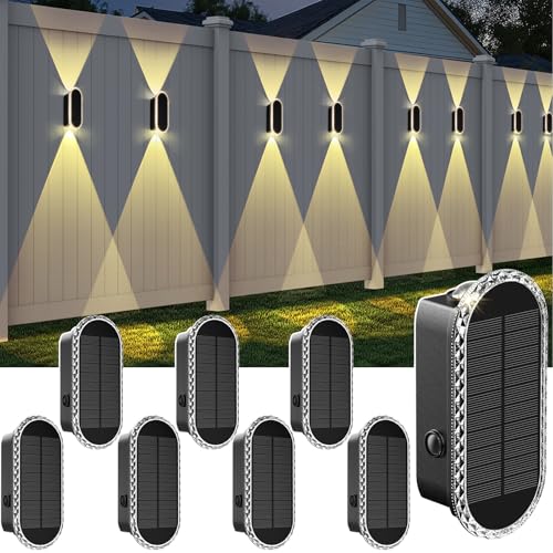 Solar Fence Lights Outdoor - 3000/4000/6000K 3 Modes, IP65 Waterproof Fence Lights Solar Powered, Up & Down Lighting Solar...
